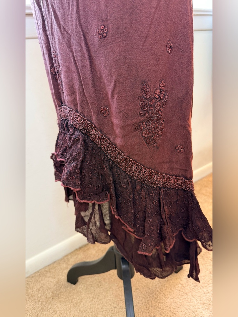 Vintage L.S.I 90’s brown tiered ruffle elastic waist high low fairy core grunge - Picture 8 of 10